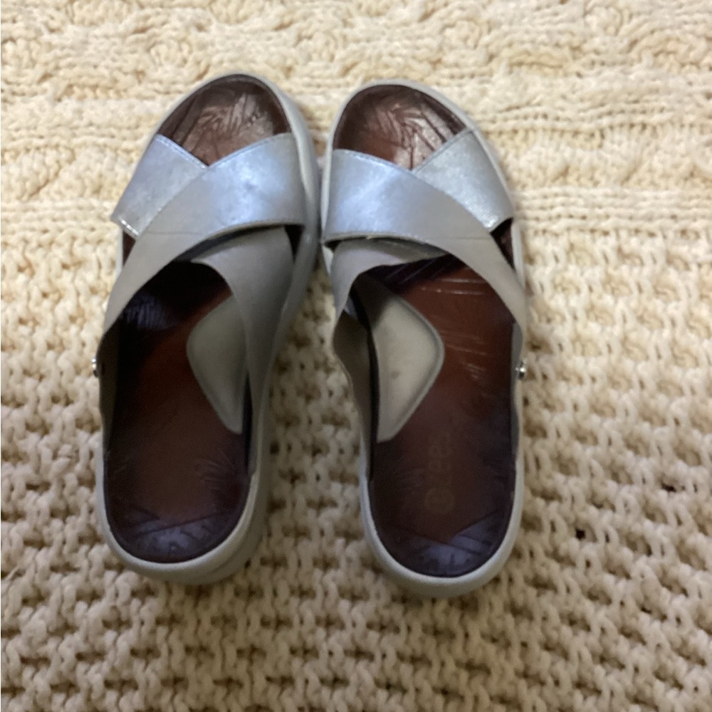 Bzees Silver and Brown Slide Sandals